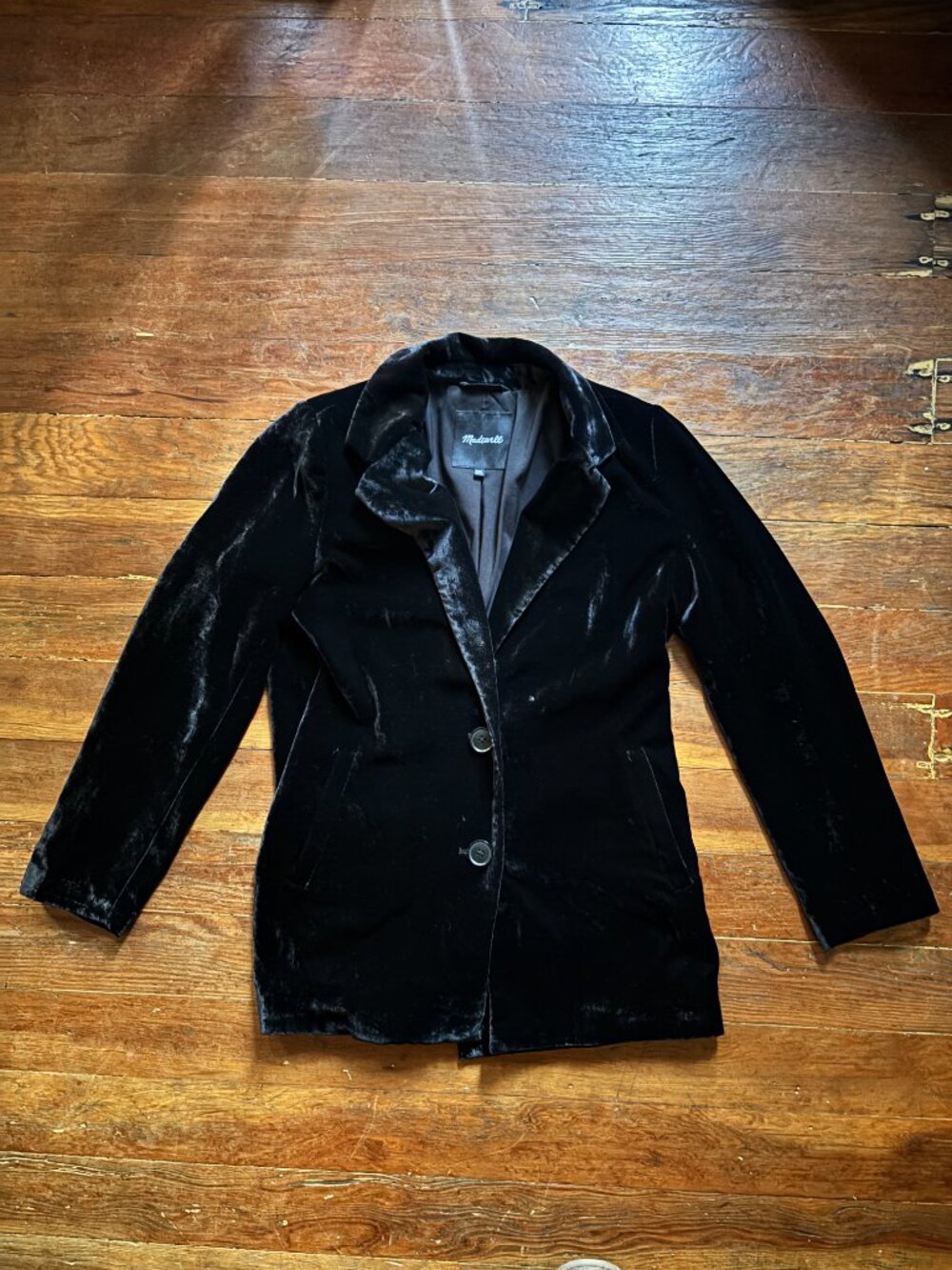 MADEWELL Oversized Dorset Blazer in Black Velvet (Size XXS)